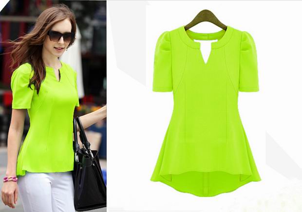 F66633-5  Fashionable Light Green Peplum Top